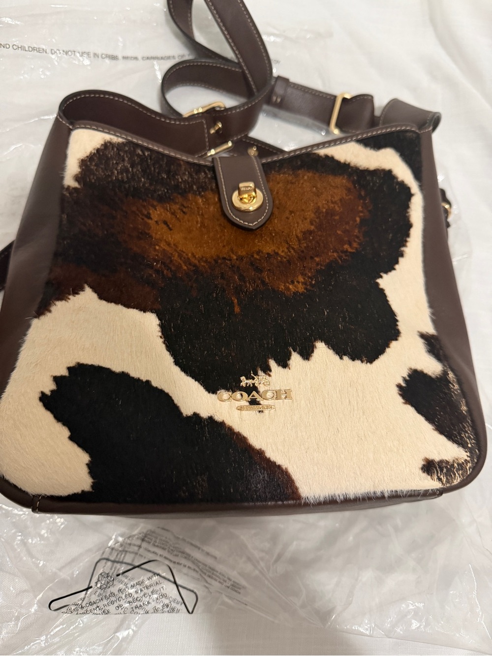 Coach Hadley Brown Black and White Cow Hair Leather Crossbody Bag - Picture 4 of 10